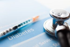 Diabetes information and a stethoscope