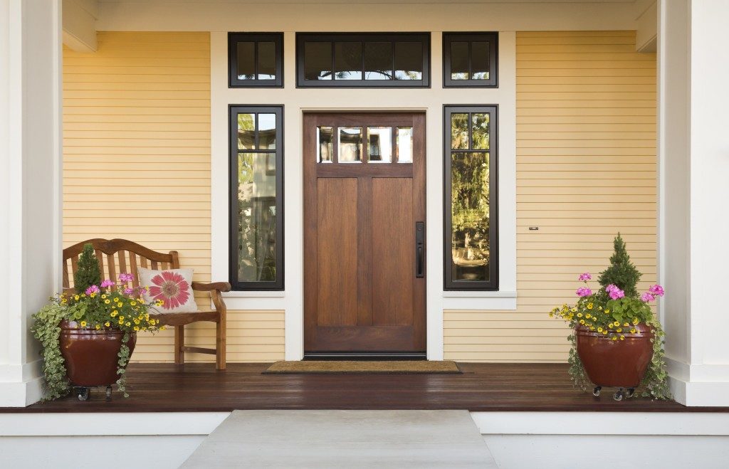Wooden front door of a home.