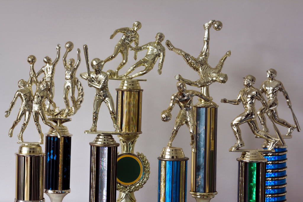 Various sports trophies in gold