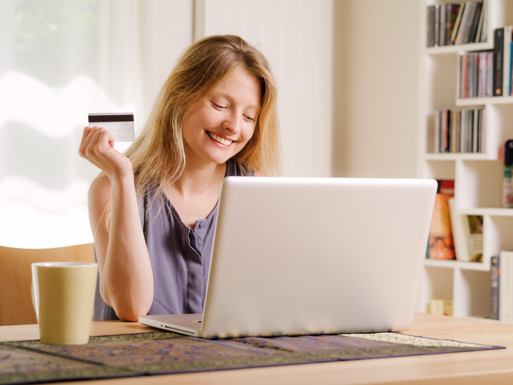 A woman ready to make a purchase online