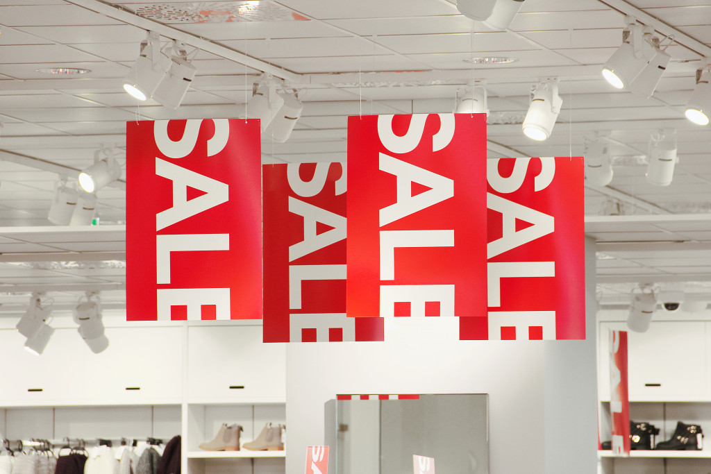 Sale signs in a retail clothes store